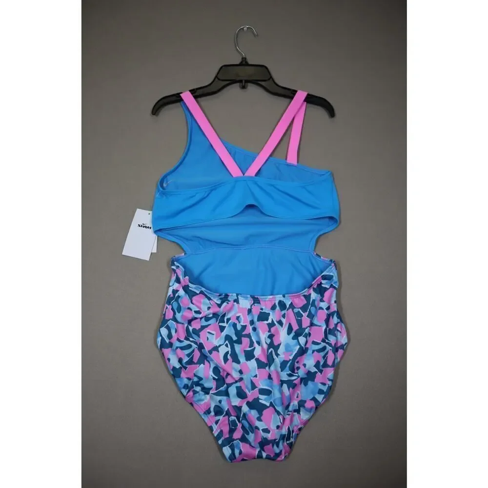 Nike Girls Blue Lightning Blue and Pink One‎ Piece Swimsuit Size XL